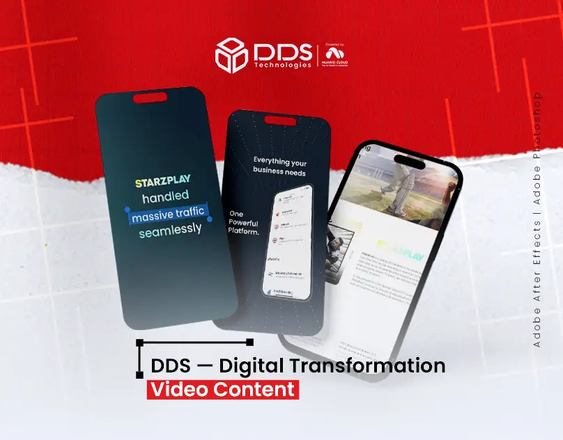 DDS digital transformation video content shown on three phone screens
