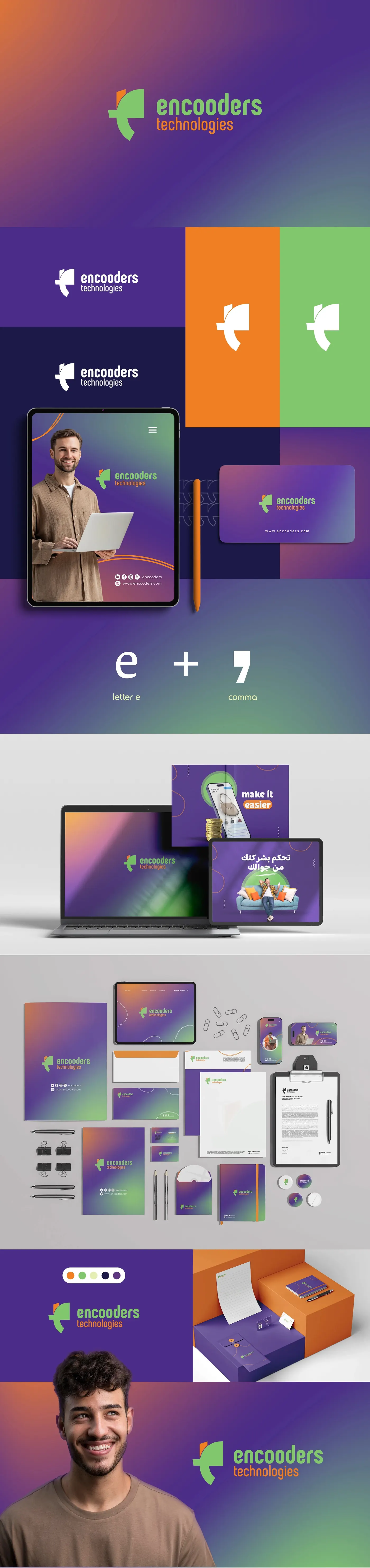 Encooders Technologies brand identity overview: logo, colours and applications